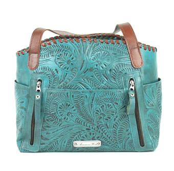 American West Lariats And Lace Zip Top Tote w/ Secret Compartment - Dark Turquoise #2