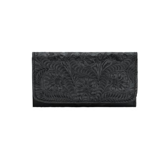 American West Hand Tooled Tri-Fold Wallet - Black