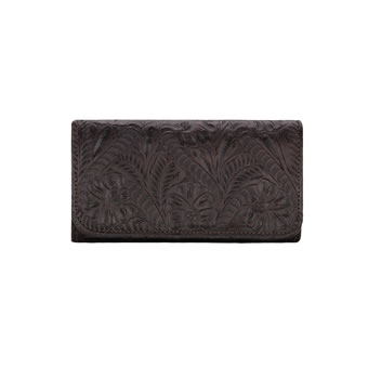 American West Hand Tooled Tri-Fold Wallet - Chocolate