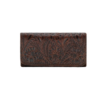 American West Hand Tooled Tri-Fold Wallet - Chestnut Brown