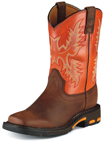 Ariat Youth Workhog Square Toe Western Boots - Dark Earth /Brick