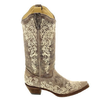 Corral Women's Snip Toe Brown Crater Bone Embroidery Boots #2