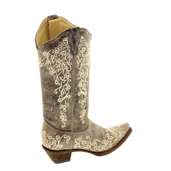Corral Women's Snip Toe Brown Crater Bone Embroidery Boots #4