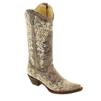 Corral Women's Snip Toe Brown Crater Bone Embroidery Boots
