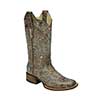 Corral Ladies Metallic Bronze/Turquoise Glitter Butterfly Square Toe Boots