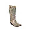 Corral Ladies White Snip Toe Fashion Boots w/Green Glitter Inlay & Crystals