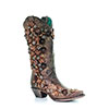 Corral Women's Brown Floral Overlay Boots w/Embroidery Studs & Crystals
