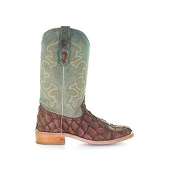 Corral Men's Pirarucu Square Toe Boots w/Embroidery Brown/Turquoise #2