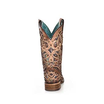 Corral Ladies Bone Square Toe Boots w/Multi Color Inlay & Studs #4