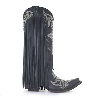 Corral Ladies Tall Fringed Lambskin Boots w/Studs & Embroidery #2