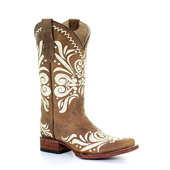 Circle G Women's Tan Square Toe Boots w/Embroidery