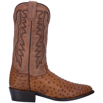 Dan Post Men's Tempe Full Quill Ostrich R Toe Western Boots - Saddle Brown #2