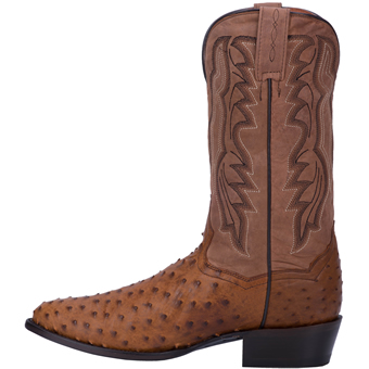 Dan Post Men's Tempe Full Quill Ostrich R Toe Western Boots - Saddle Brown #3