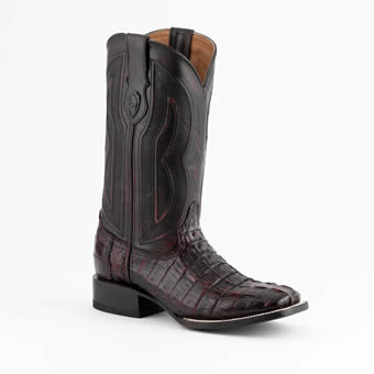 Ferrini Men's Dakota Genuine Caiman Crocodile Square Toe Boots - Black Cherry #1