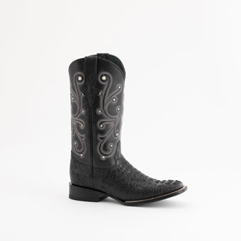 Ferrini Men's Caiman Crocodile Print Square Toe Western Boots - Black #1