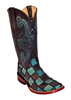 Ferrini Ladies Patchwork Western Boots - Black/Teal