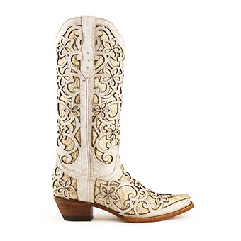 Ferrini Ladies Bliss Gold Shimmer Cowgirl Boots - White/Gold #2