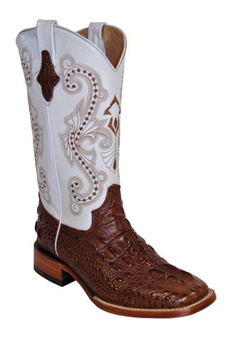 Ferrini Ladies Hornback Caiman Print Western Boots - Chocolate/White