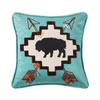 Turquoise Embroidered "Thunderbird Lodge" Pillow