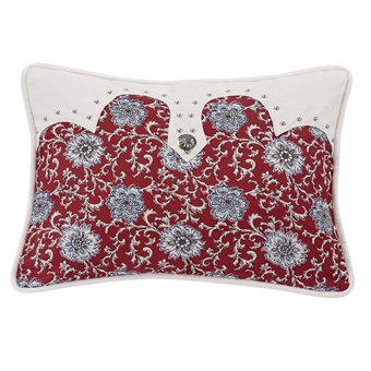 Bandera Oblong Floral Pillow w/Concho - Red/Vintage White