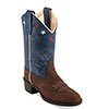 Old West Children's R Toe Western Boots w/Stars - Brown/Navy