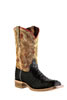 Old West Outlaw Men's Square Toe Ostrich Print Boots - Black/Tan