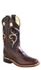 Old West Youth's Broad Square Toe Boots - Brown/Dark Brown