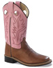 Old West Youth's Broad Square Toe Boots - Tan/Pink