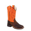Old West Children's Broad Square Toe Boots - Brown/Neon Orange