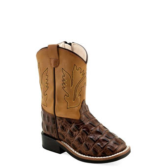 Old West Toddler's Horn Back Gator Print Boots - Brown/Tan