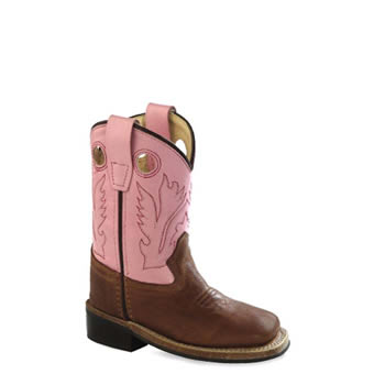 Old West Toddler's Square Toe Boots - Tan/Pink
