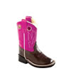 Old West Toddler's Square Toe Boots - Dark Brown/Pink