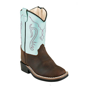 Old West Toddler's Square Toe Boots -  Brown/Light Blue