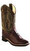Old West Youth's Broad Square Toe Boots - Brown/Green