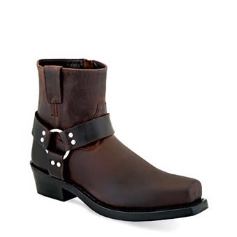 Old West Men's Short Harness Boots w/Zipper - Brown