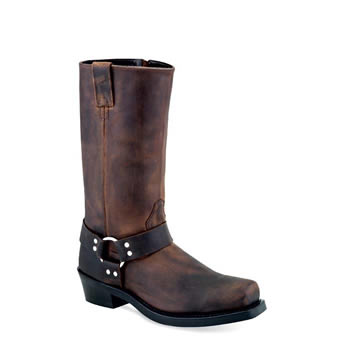 Old West Men's Harness Boots w/Zipper - Brown