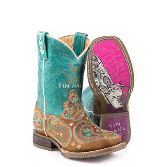 Tin Haul Kid's Pretty Paisley Boots w/Bandana Cow Sole