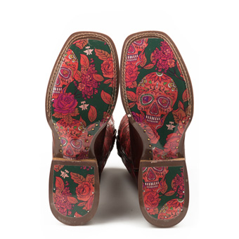 Tin Haul Ladies Mon Cherry Boots w/Skull & Roses Sole #2