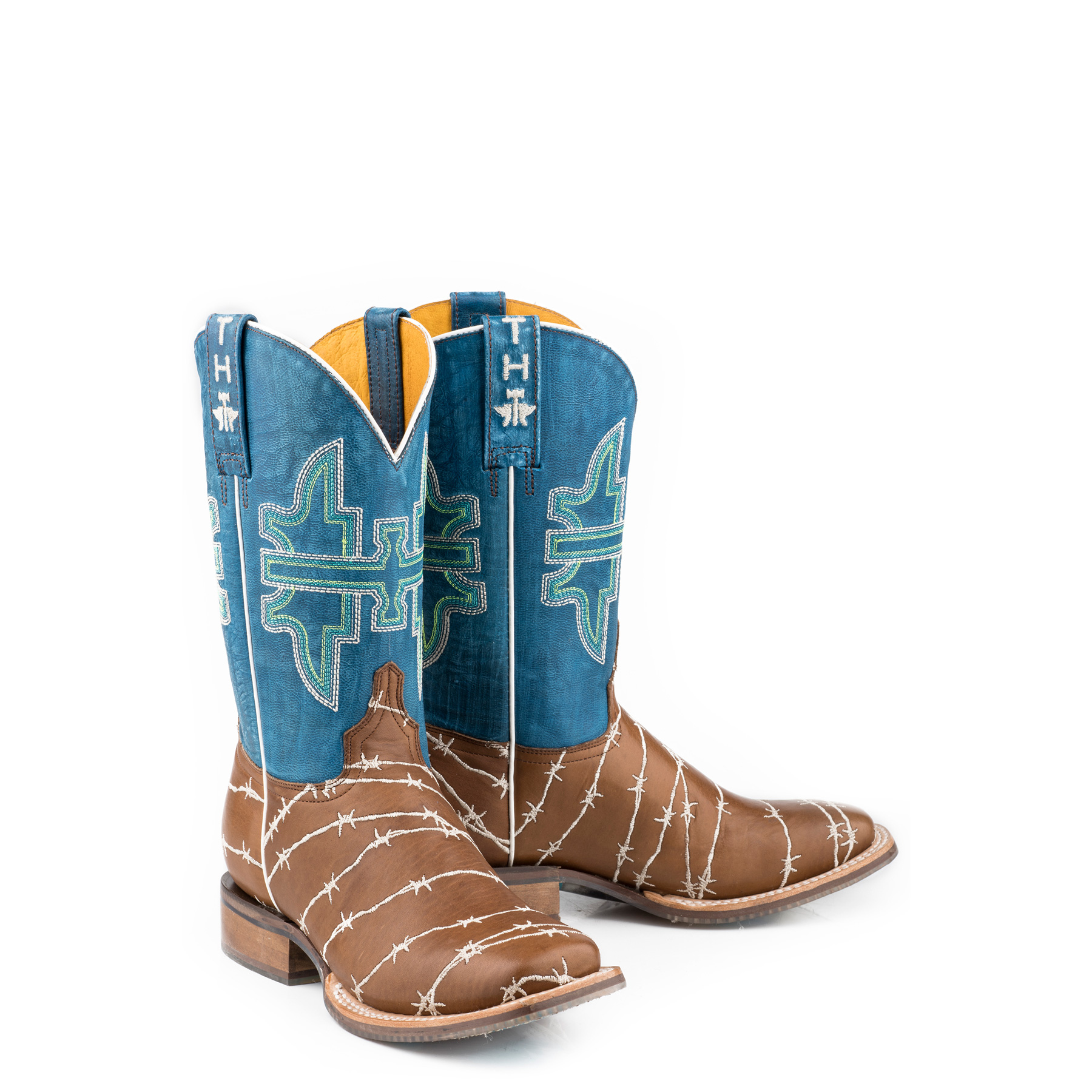 Men's Overlay Honey Stitched Leather Dark Design Cowboy Boots Rodeo Western
