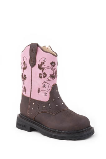 Roper Toddler's Western Boots w/Lights - Brown/Pink