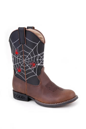 Roper Children's Spider Western Boots w/Lights - Brown/Black