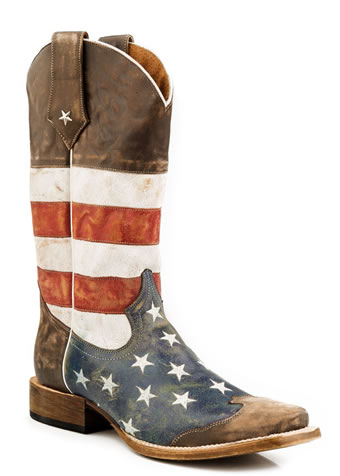 Roper Men's Distressed American Flag Square Toe Boots