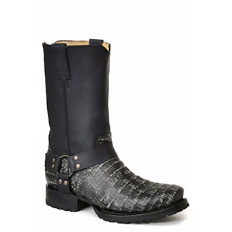 Roper Men's Vintage Embossed Caiman Harness Boots w/Lug Sole - Black