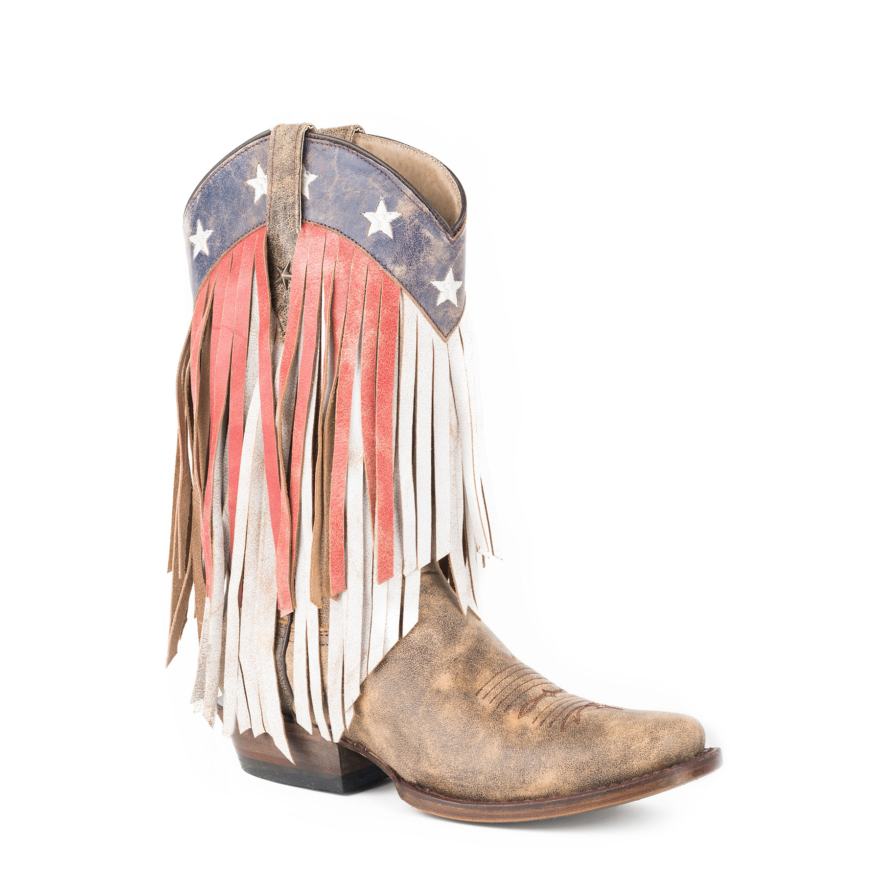 Pungo Ridge Roper Ladies Americana Fringe Square Toe Boots Brown