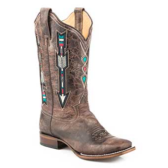 Roper Ladies Arrows Square Flextra Boots - Waxy Brown #1