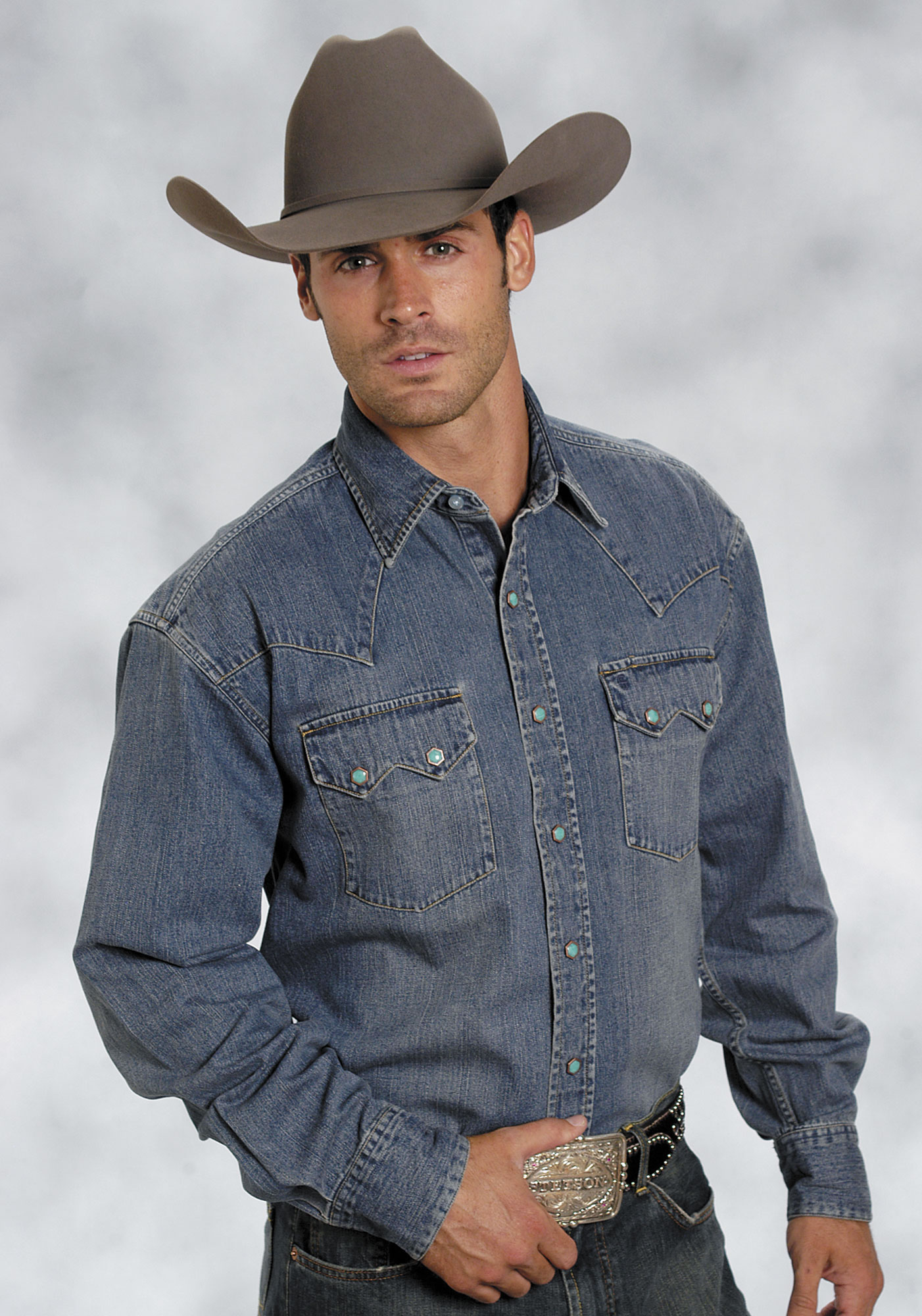 Pungo Ridge Stetson Men s Classic Denim Shirt W Designer Snaps Blue 