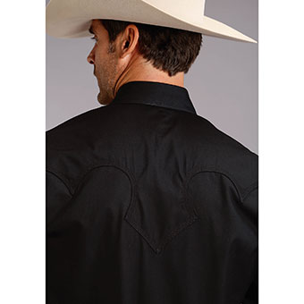 Stetson Men's Long Sleeve Solid Peached Western Shirt - Black w/Chambray Trim #2