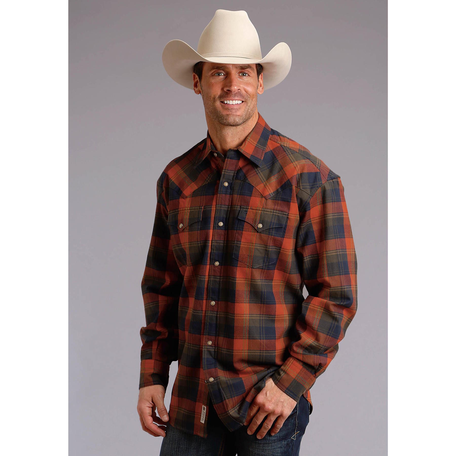 Pungo Ridge Stetson Men's Brushed Twill Flannel Plaid Shirt Orange