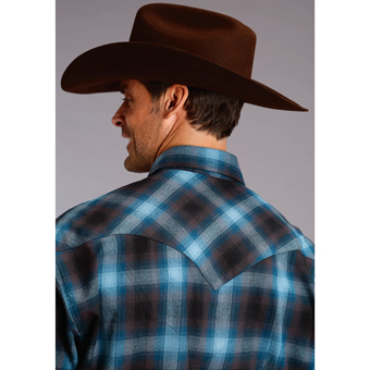 Stetson Men's Brushed Twill Flannel Plaid Shirt - Blue/Brown #2