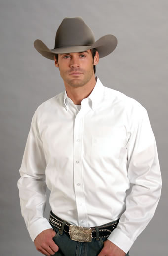 Stetson Men's L/S Solid Oxford Shirt - White